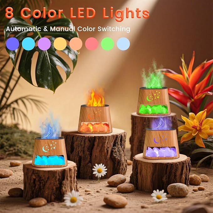 Essential Oil Diffuser : 260ml Aromatherapy Diffuser & Himalayan Salt Lamp with Remote Control & Timer,Cool Mist Humidifier with 8 Colors LED Lights & Auto-Off for Bedroom,Offce,Yoga Room(Wood Grain)