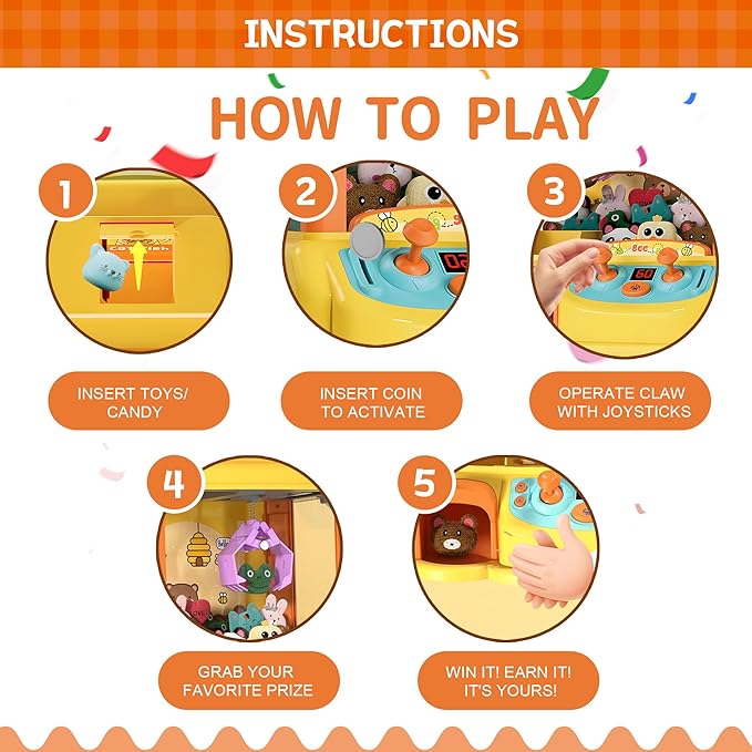 Kids Claw Machine - Toy Vending Machine for Kids with Plush Prizes, Lights & Sound, Electronic Claw Game Machine for Boys & Girls, Arcade Prize Dispenser for Party & Birthday Gifts