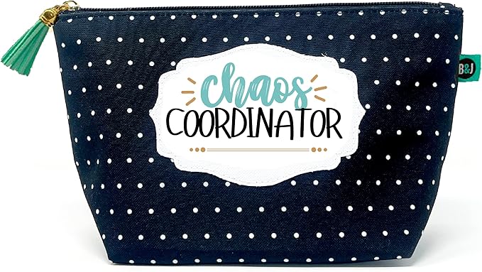 Brooke & Jess Designs Chaos Coordinator Pouch Gifts for Women Dotted Makeup Bags Cosmetic Bag Travel Toiletry Makeup Pouch Pencil Bag with Zipper Best Teacher Just Because Gifts