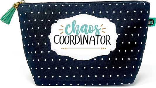 Brooke & Jess Designs Chaos Coordinator Pouch Gifts for Women Dotted Makeup Bags Cosmetic Bag Travel Toiletry Makeup Pouch Pencil Bag with Zipper Best Teacher Just Because Gifts
