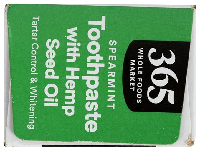365 by Whole Foods Market, Toothpaste with Hemp Seed Oil, Spearmint, Tartar Control & Whitening, Fluoride-Free, 5.5 Ounce