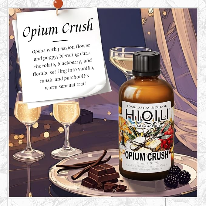 HIQILI Opium Crush Fragrance Oil, Vanilla & Chocolate Scents, for Candle, Soap Making, Essential Oil Diffuser Use, Hair Care - 1 Fl Oz