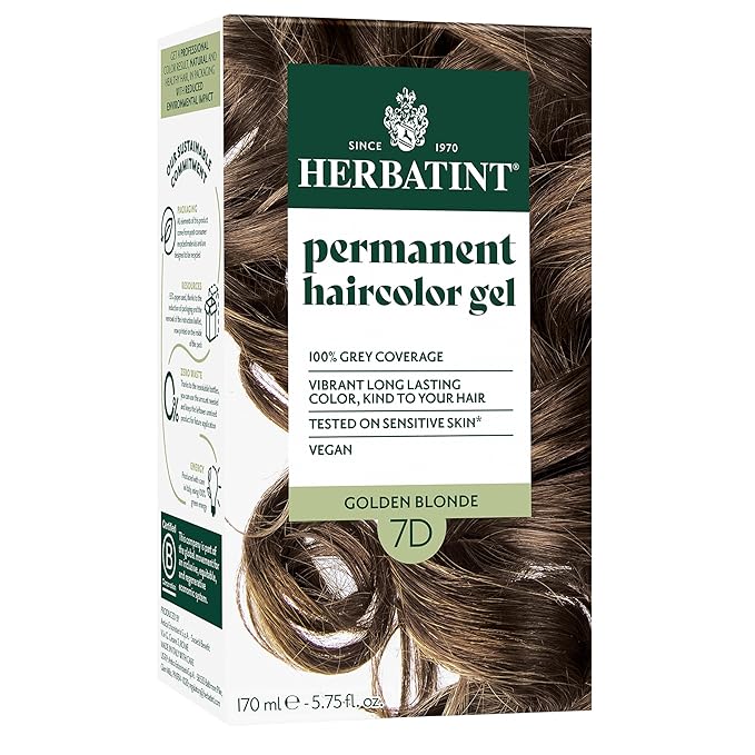 Herbatint Permanent Hair Dye For Women - 7D Golden Blonde - For Up To 100% Gray Coverage of Resistant Gray Hair - Ammonia-Free, Alcohol-Free & Vegan - Salon Influenced Hair Color 5.75 fl oz