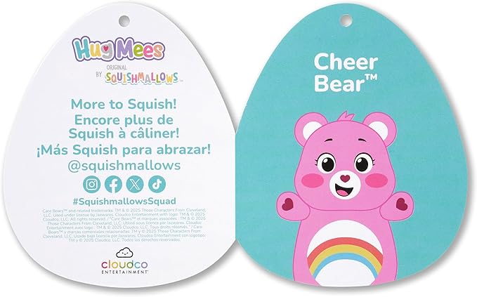 Squishmallows Original "Care Bears" 10in Cheer Bear HugMees – Ultrasoft Official Jazwares Plush (Medium-Sized)