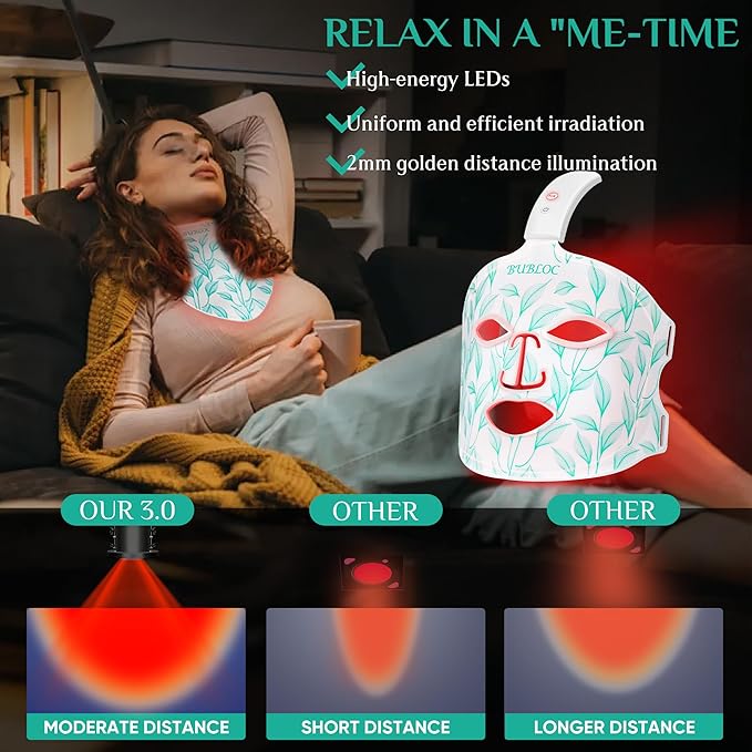 Red Light Therapy Mask Kit, 7+1 Color Near-infrared 850 Light for Neck & Decollete, Portable and Rechargeable, Cordless, Light Therapy At Home and Wireless Led Face Mask [BMask&Neck Pro]