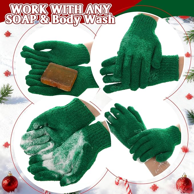 48 Pcs Red and Green Exfoliating Gloves Shower Gloves Bulk Double Sided Body Scrub Exfoliate Glove for Women & Men Bath Shower Beauty Spa Massage Scrubber Christmas Stocking Stuffing Gifts