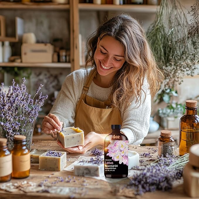 Lotus Essential Oil, Lotus Oil 4 Fl Oz 120ML for Diffuser Humidifier Yoga Cleaning DIY Candle Soap Making Perfume Gift for Women Essential Oils