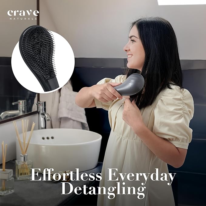 Crave Naturals Detangling Hair Brush Large Black – Glide Thru Hair Detangler Brush for Women, Kids & Toddlers – Gentle Scalp Care, No-Pain Tangle-Free Hairbrush for All Hair Types