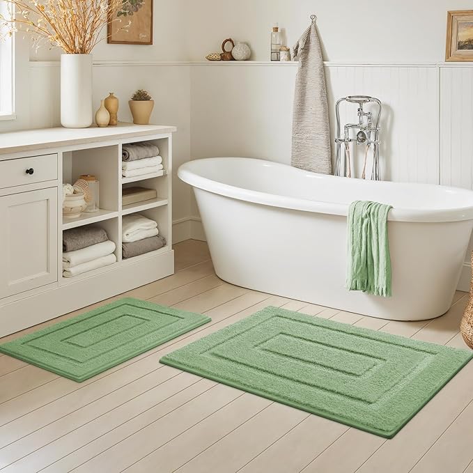 GRANNY SAYS Bathroom Rugs Sets 2 Piece,Soft Bath Mats for Bathroom, Bath Rugs Non Slip Washable, Absorbent Bath Rug for Tub, Shower and Toilet, Bath Mat Set (Green, 20" x 32" + 16" x 24")
