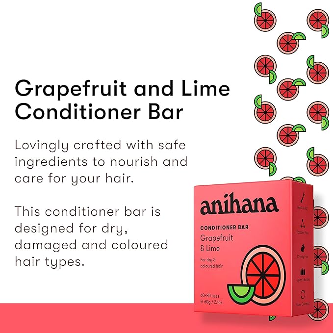 ANIHANA Conditioner Bar for Dry Damaged Safe For Color Treated Hair Moisturizing Hydrating Healthy Looking Hair Paraben Free Grapefruit and Lime 2.1 oz