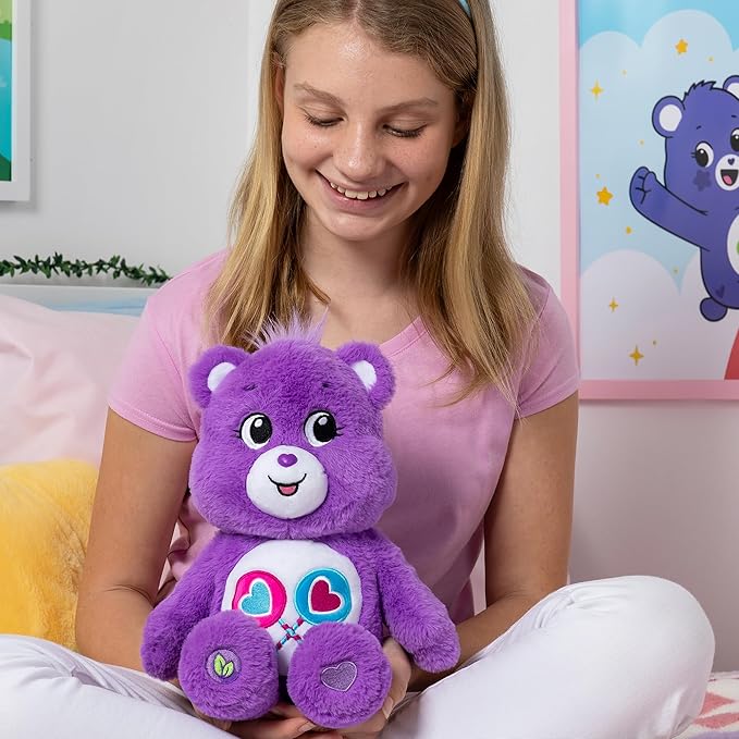 Care Bears 14" Share Bear Plushie - Medium Size - Purple Plush for Ages 4+ – Perfect Stuffed Animal Holiday, Birthday Gift, Super Soft and Cuddly – Good For Girls and Boys, Employees, Collectors