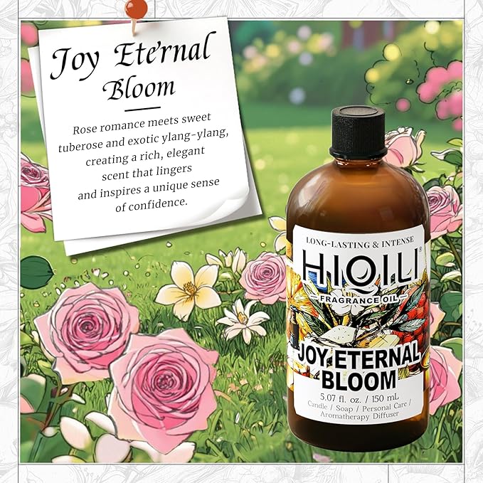 HIQILI Joy Eternal Bloom Fragrance Oil, Jasmine & Rose Scents, Aromatherapy Diffuser, Air Freshener, Candle & Soap Making, Long Lasting - 5.07 Fl Oz