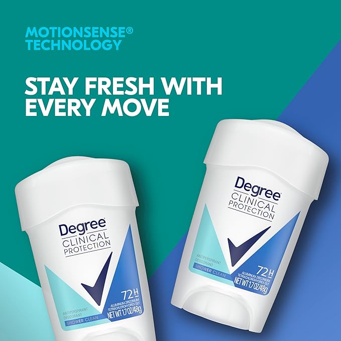 Degree Clinical Protection Antiperspirant Deodorant for Women Shower Clean 3 Pack 72-Hour Sweat & Odor Protection 1.7 oz