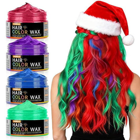 4 Colors Temporary Hair Color Wax for Christmas Party, Stocking Stuffers - DIY Washable Natural Instant Hair Color for Women Temporary Hair Dye for Kids Teens Women Men(Blue&Purple&Red&Green 4pcs)