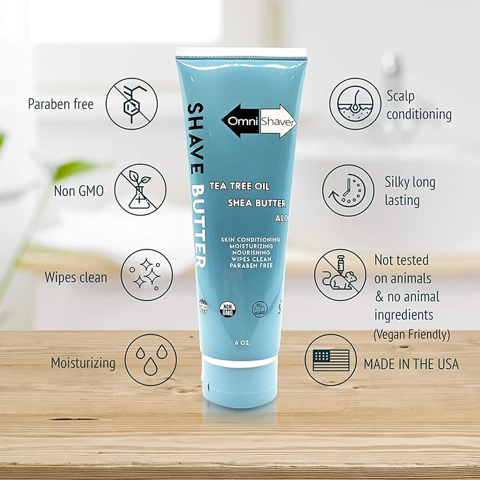 OmniShaver Shave Butter – Moisturizing Shaving Cream for Men & Women | Sensitive Skin Formula | Travel Size 6 oz | Aloe, Tea Tree & Shea Butter - Pack of 1