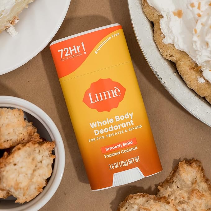 Lume Whole Body Deodorant - Smooth Solid Stick - 72 Hour Odor Control - Aluminum Free, Baking Soda Free and Skin Loving - 2.6 Ounce (Pack of 3) (Toasted Coconut)
