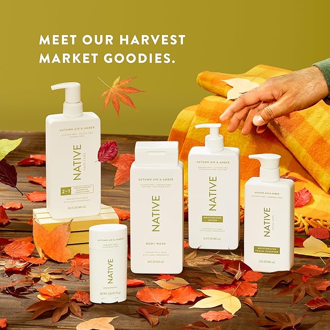 Native Body Lotion with Naturally Derived Ingredients - Autumn Air & Amber - Silicone, Paraben, & Dye Free Leaving Skin Soft and Hydrating | Fall Seasonal Scent Bundle, 16.5 oz - 2 Pk