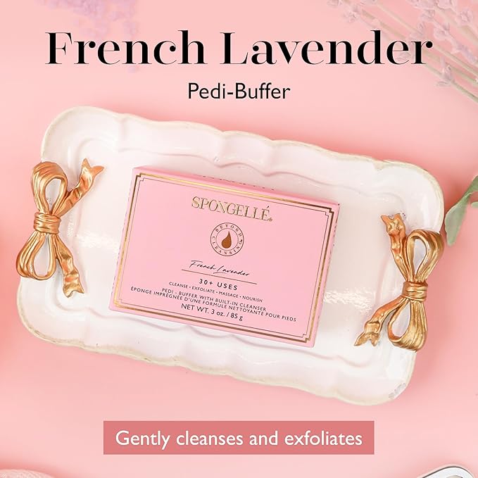 Spongelle Pedi Buffer 30+ Uses | Exfoliating Foot Scrub & Cleanser | Softens, Smooths & Hydrates Dry Feet | Built-in Body Wash | Vegan, Paraben-Free, Cruelty-Free | French Lavender