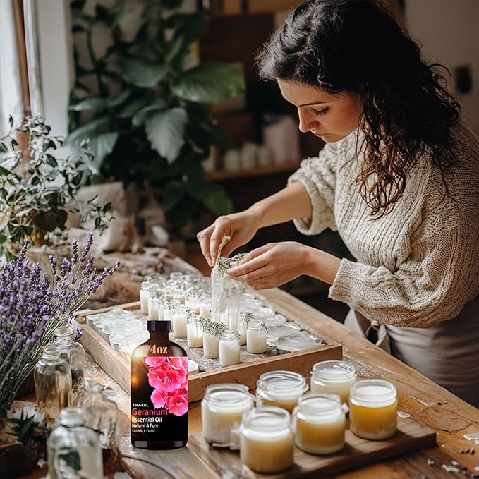 Geranium Essential Oil, Geranium Oil 4 Fl Oz 120ML for Diffuser Humidifier Yoga Cleaning DIY Candle Soap Making Perfume Gift for Women Essential Oils
