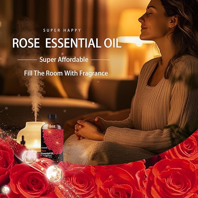 Rose Essential Oil, Rose Oil 4 Fl Oz 120ML for Diffuser Humidifier Yoga Cleaning DIY Candle Soap Making Perfume Gift for Women Essential Oils