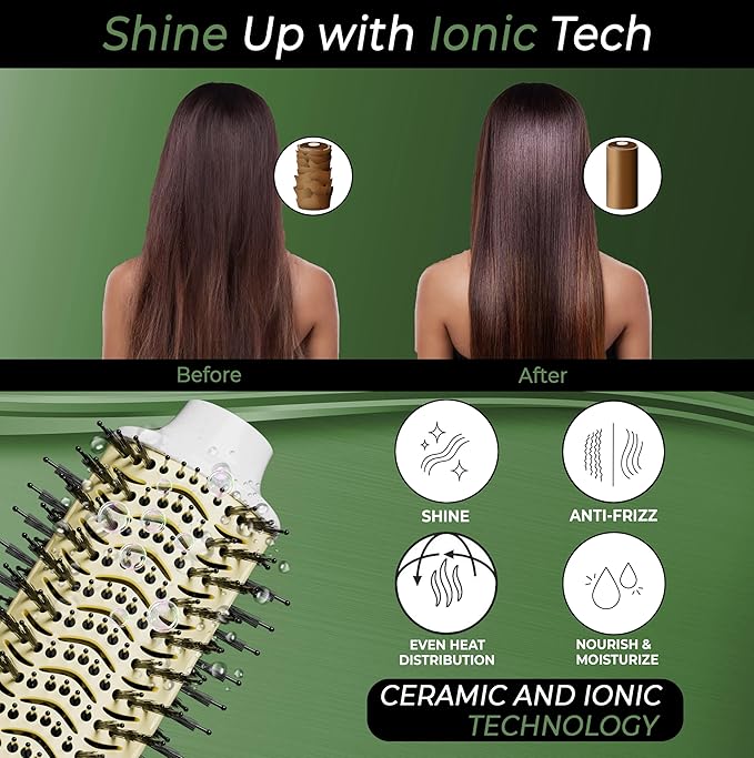 3” Large Barrel Ionic Hot Air Brush Hair Dryer – 75 mm One‑Step Volumizer Blowout Brush for Thick & Long Hair, 1100 W Plastic‑Tourmaline, Frizz Control, 3 Heat / 2 Speed, 13” Length