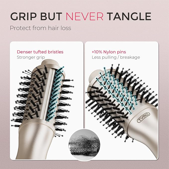 TYMO 2.0 Hair Blow Dryer Brush - Blowout Hot Air Brush, One Step Volumizer, Upgraded 2 Inch Barrel Roller Curling Styler, 3X Faster Drying, 0.6 lb Lightweight, Straightener Curling in One, Gold