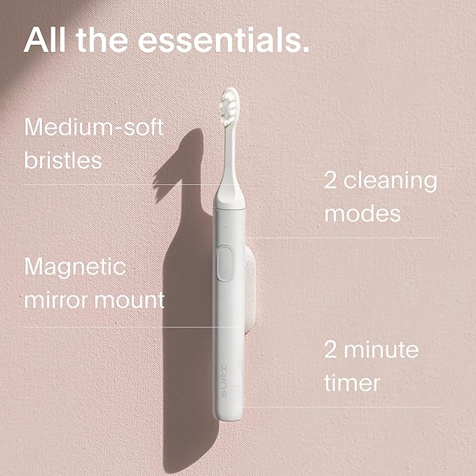 SURI 1.0 Sonic Electric Toothbrush |1 Month+ Battery | Designed in California | Electric Toothbrush for Adults | Travel Toothbrushes | Tooth Brush | White