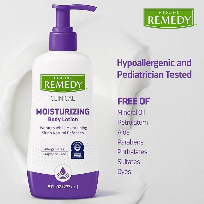 Medline Remedy Clinical Skin Cream Moisturizer, Fragrance-Free (8 fl oz), Nourishing for Dry Skin, Paraben and Sulfate-Free Lotion For Face and Body, Hypoallergenic Moisturizer for Sensitive Skin