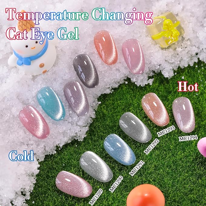 Double Rhythm Cat Eye Gel Nail Polish Set of 6 Same Color Same Bottle 0.5 Oz Shimmer Glitter with Magnet Holographic Reflective Magnetic UV Nail Polish Kit at Home (Color Changing-T6-49)