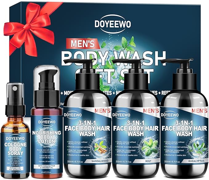 Gifts for Men, Boyfriend, Husband, Dad,Mens Body Wash Bath Gift Set, Cleanses,Hydrates,Nourishes & Soothes Skin,Christmas Gift Stocking Stuffers Secret Santa Birthday Valentines Sweetest Gifts for Him