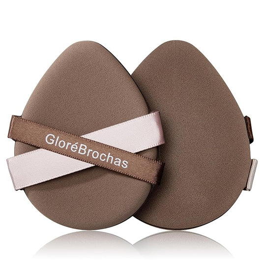 Makeup Sponge Set, GloréBrochas 2PCS Micro Porous Low Absorption Foundation Sponges, Latex-Free PU Makeup Puff, 3.2inches Soft Dual-Sided Powder Puff for Face Powder, Brown