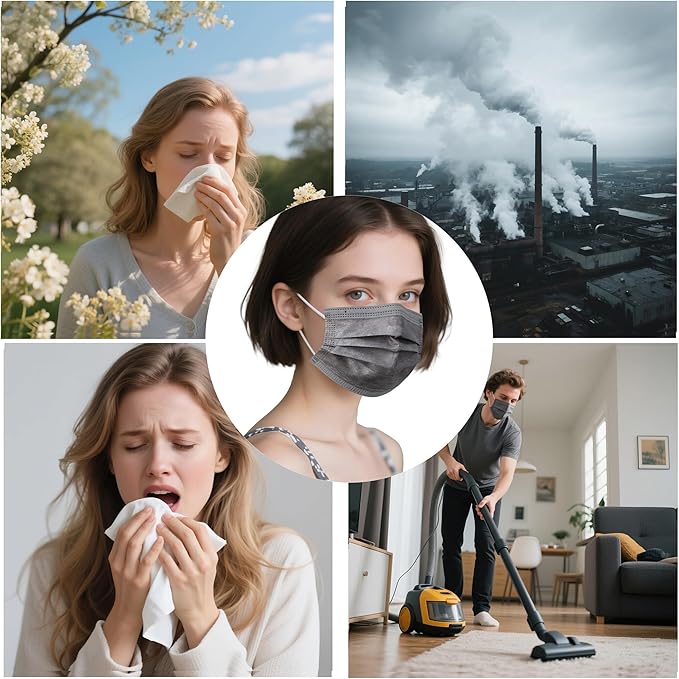 akgk 100PCS Grey Disposable Face Masks, 3-Ply Breathable Grey Face Mask For Adults