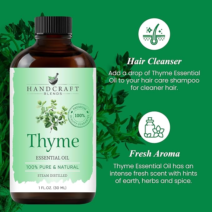 Handcraft Blends Thyme Essential Oil – 1 Fl Oz – 100% Pure and Natural – Premium Grade Essential Oil for Diffuser and Aromatherapy, Skin, Massage, Candle and Soap Making Fragrance
