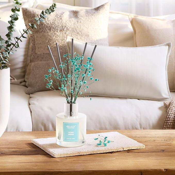 Airkeep Reed Diffuser Set,3.38 fl oz (100 ml) - Ocean Breeze Oil Diffusers with 8 Reed Sticks, Home Fragrance Reed Diffuser for Bathroom Shelf Decor