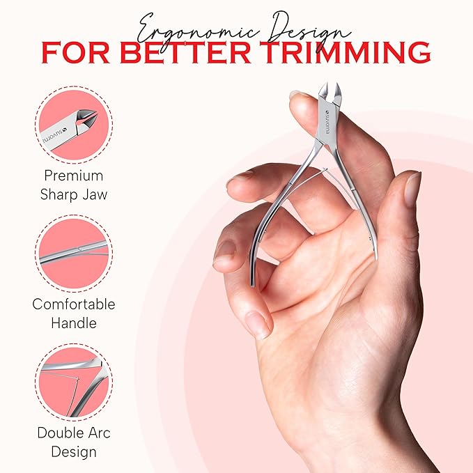Suvorna Cuticle Nippers with Cuticle Pusher, Nail Scraper and Gel Remover – Professional Stainless Steel Cuticle Trimmer Set for Manicure - Cuticle Set for Fingernails and Dead Skin (Silver, 3 PCS)