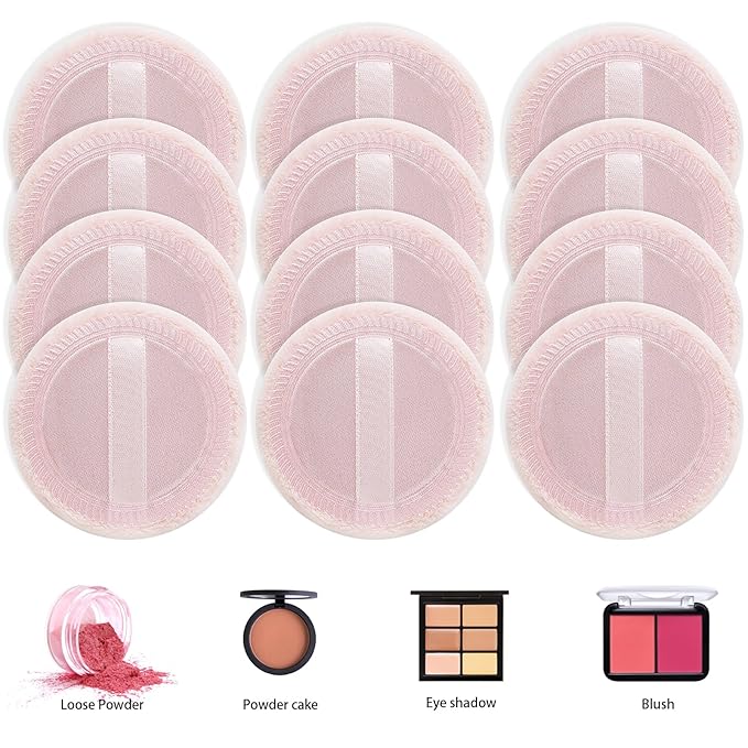 24PCS Makeup Powder Puffs Pink Cotton Powder Puffs Round Powder Puff for Makeup Face Powder Velour Puffs for Loose Powder Washable (Pink-24pcs)