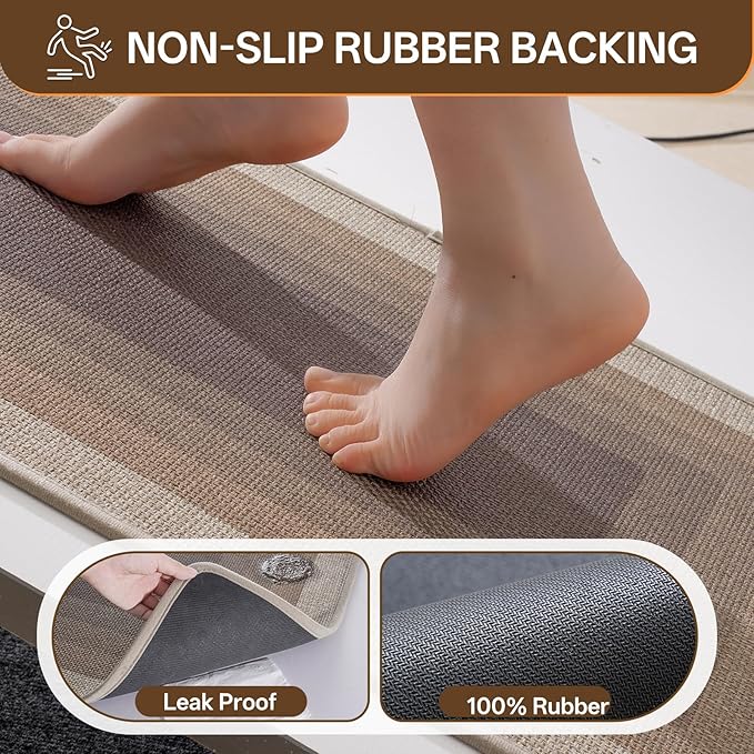 Non Slip Bath Mat Bathroom Rugs, Quick Dry Super Absorbent Washable Shower Bath Mats, Rubber Backing Ultra Thin Bathroom Rug Fit Under Door, Brown 24x36