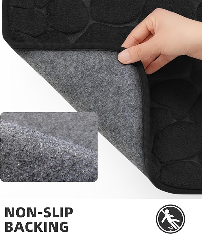 YIHOUSE Memory Foam Bath Mat Cobblestone Bathroom Rugs Super Water Absorbent Bath Mats for Bathroom Machine Washable Bath Rugs(20 x 24,Black)