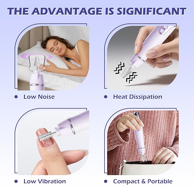 Professional Manicure Pedicure Kit Electric Nail Grinder,10 Speeds Cordless Nail Drill with LED Light, Nail File with LED Display,Wider Grinder for Toenail Hand Feet Care for Women Men