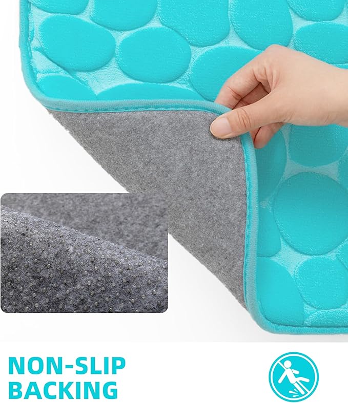 YIHOUSE Memory Foam Bath Mat Cobblestone Bathroom Rugs Super Water Absorbent Bath Mats for Bathroom Machine Washable Bath Rugs(20 x 32,Teal)