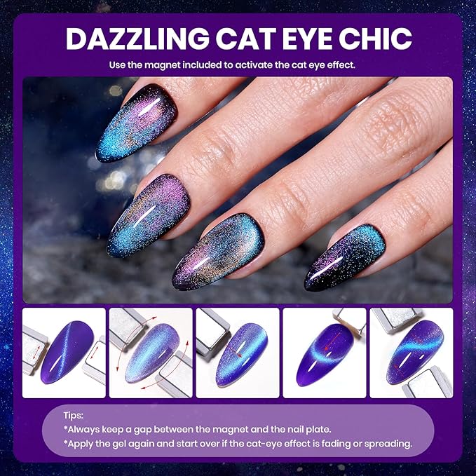 Beetles Chameleon Gel Polish Set - Stellar Mirage Collection, 20 Color-Shifting Cat Eye & Temperature Changing Gel Polishes, Magnetic Jelly Nails, Soak Off UV LED Nail Art Kit for DIY Manicure Lovers