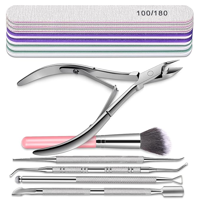 TsMADDTs 13PCS Manicure and Pedicure Tools Kit, Nail Files and Buffers Block, Polish Buffer, Cuticle Nippers, Cuticle Pusher and Peeler, File and Lifters for Toenails