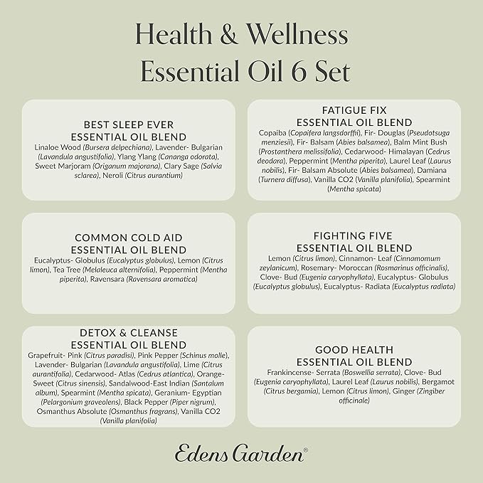 Edens Garden Health & Wellness Essential Oils 6 Set – 100% Pure Therapeutic Grade Aromatherapy Blends - for Natural Sleep, Energy & Immune Support – Undiluted Oil for Diffusers & Home, 10 ml/ 6 Pack