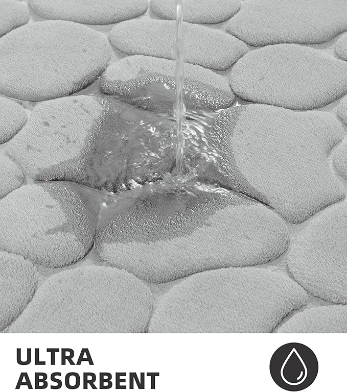 YIHOUSE Memory Foam Bath Mat Cobblestone Bathroom Rugs Super Water Absorbent Bath Mats for Bathroom Machine Washable Bath Rugs(20x32,Light Gray)