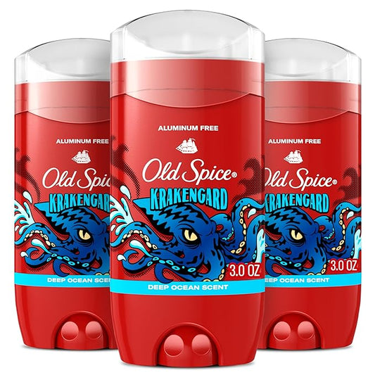 Old Spice Aluminum Free Deodorant for Men, 24/7 Odor Protection, 24/7 Freshness & Lasting Scent, Goes on Clear, Krakengard with Deep Ocean Scent, 3.0 oz (Pack of 3)