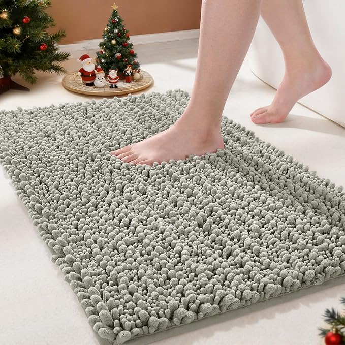 Yimobra Bathroom Rugs Non Slip Washable - Ultra Soft Absorbent Chenille Bath Mat, Quick Dry Shaggy Floor Carpet for Tub Shower, Sand Home Decor Accessories, 24x17 Inch