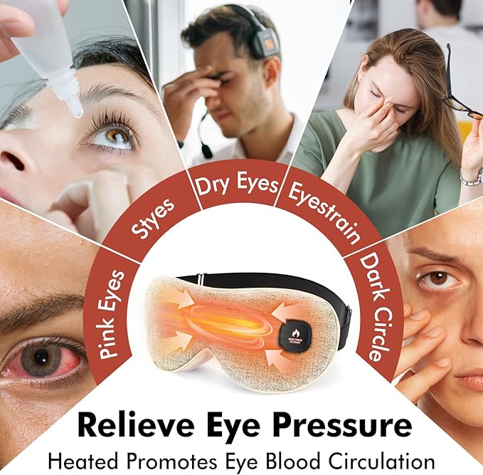 Cordless Heated Eye Mask for Dry Eyes, Eye Mask for Dry Eyes, Washable Eye Heating Pad, Electric Warm Eye Compress, Gifts for Women Men (Warm Yellow)