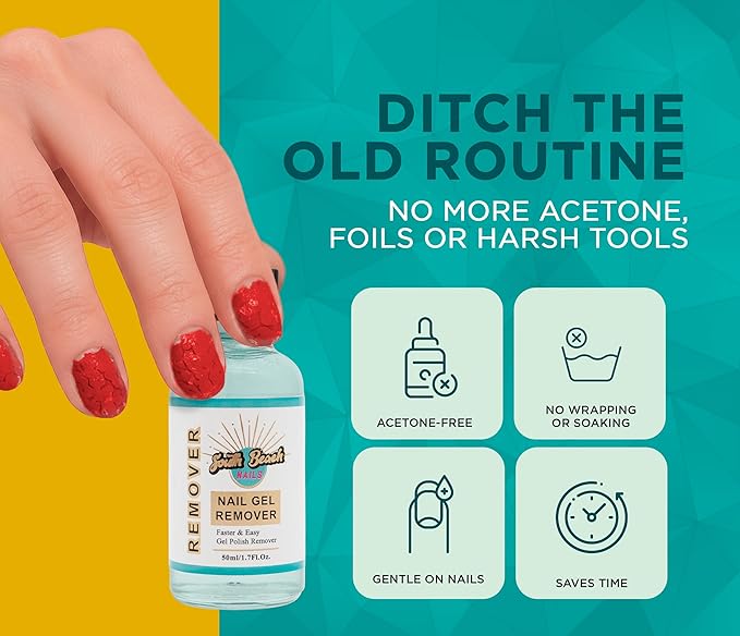 South Beach Nails Gel Nail Polish Remover 15ml – Professional Gel Nail Remover for Easy Peel Off – Acetone-Free Fast Gel Remover for Nails Soak Off – Nail Polish Remover for Gel Nails at Home Salon