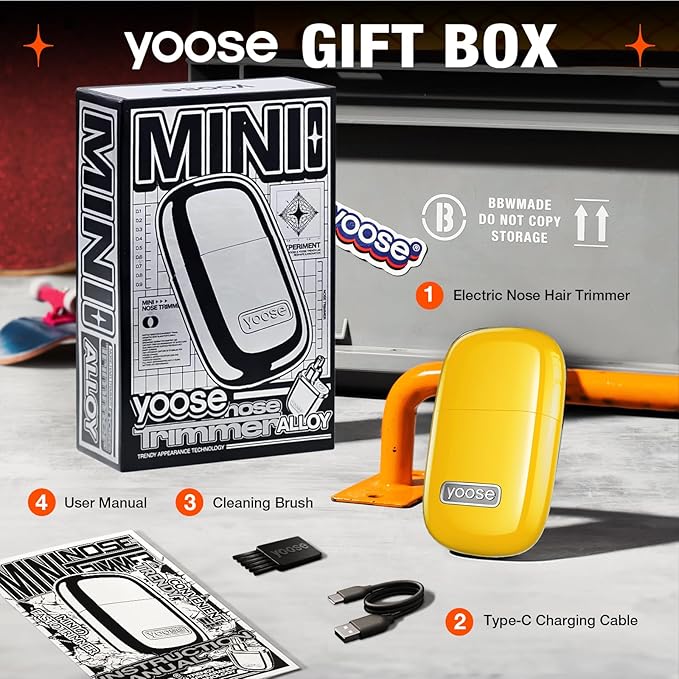 yoose Nose Hair Trimmer, Alloy Portable Painless Nose Hair Trimmer for Men Women, IPX7 Waterproof, Travel Size, USB-C Rechargeable Nose Trimmer with Dust Protection Cap, Dual Edge Blade, Yellow