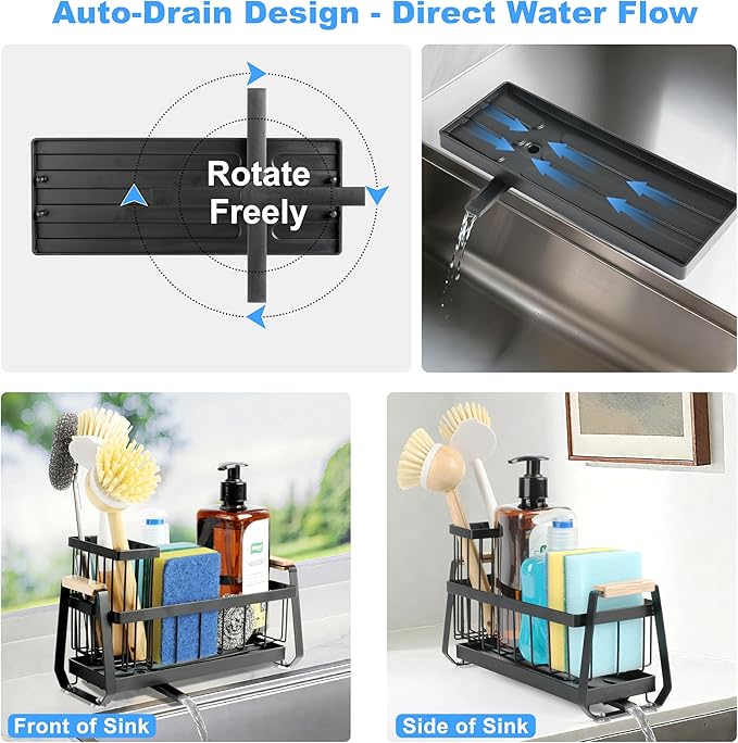 Suction Cup Sponge Holder for Kitchen Sink Caddy Organizer Rack for Dish Brush Holder and Soap Dispenser, Stainless Steel Sink Sponge Caddy for Bathroom Countertop Storage Auto Drain